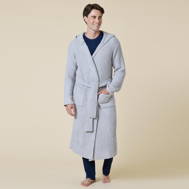 Solid Rib Marshmallow Unisex Hooded Robe - Grey